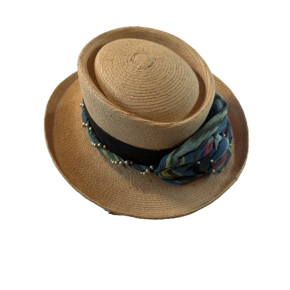 Vintage Maya-Quiche Guatemala Palm Leaf Straw Hat 6 3/4 Woven Textile Band